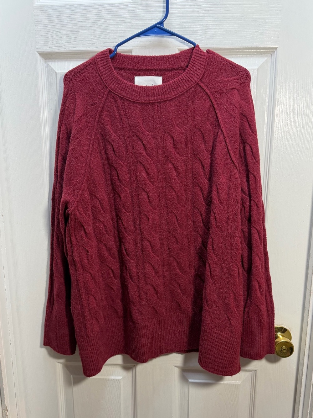 aerie Cable Knit Crewneck Sweater - Burgundy Wine